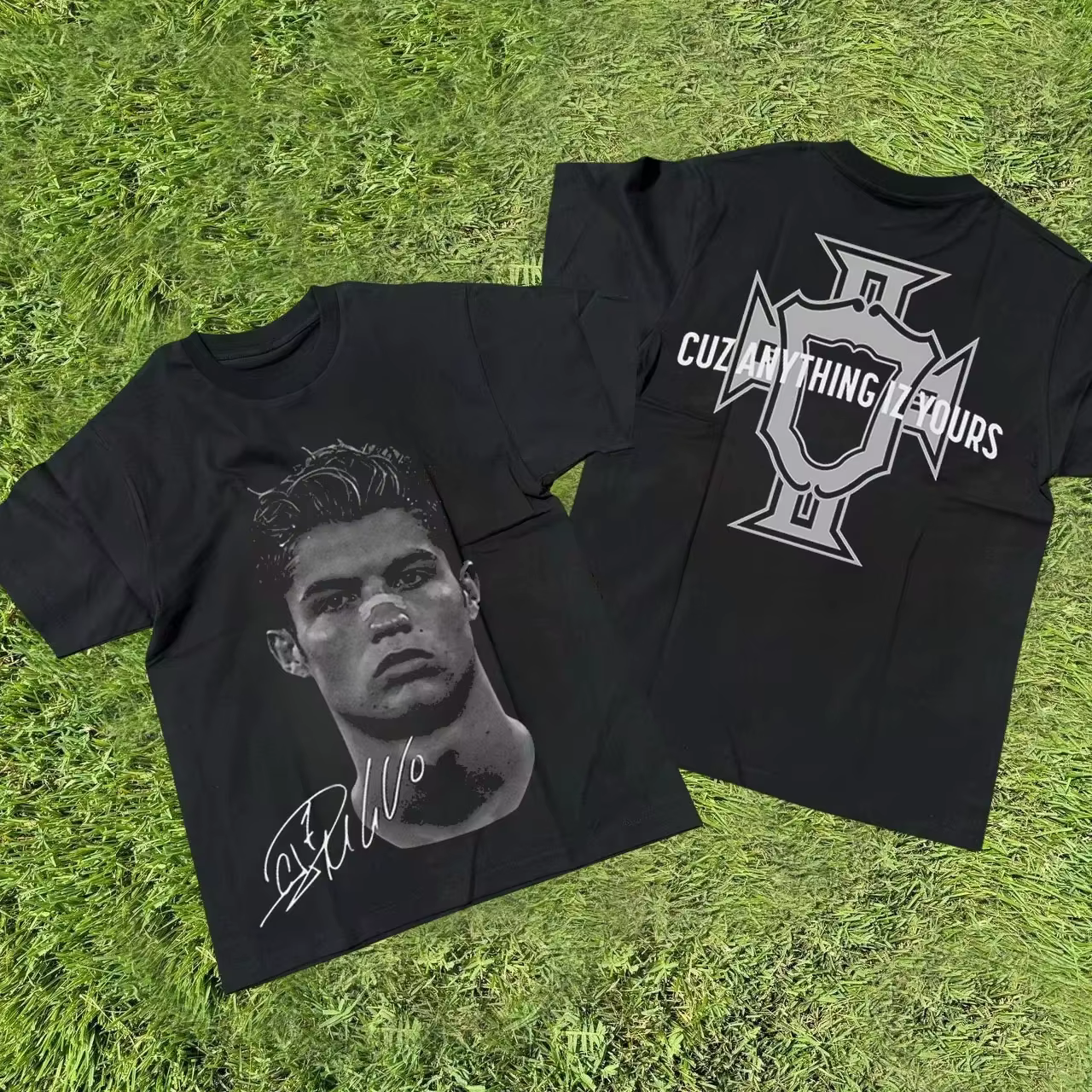 T-shirt imprimé avec portrait des superstars du football Cristiano Ronaldo, Neymar, Lionel Messi, po