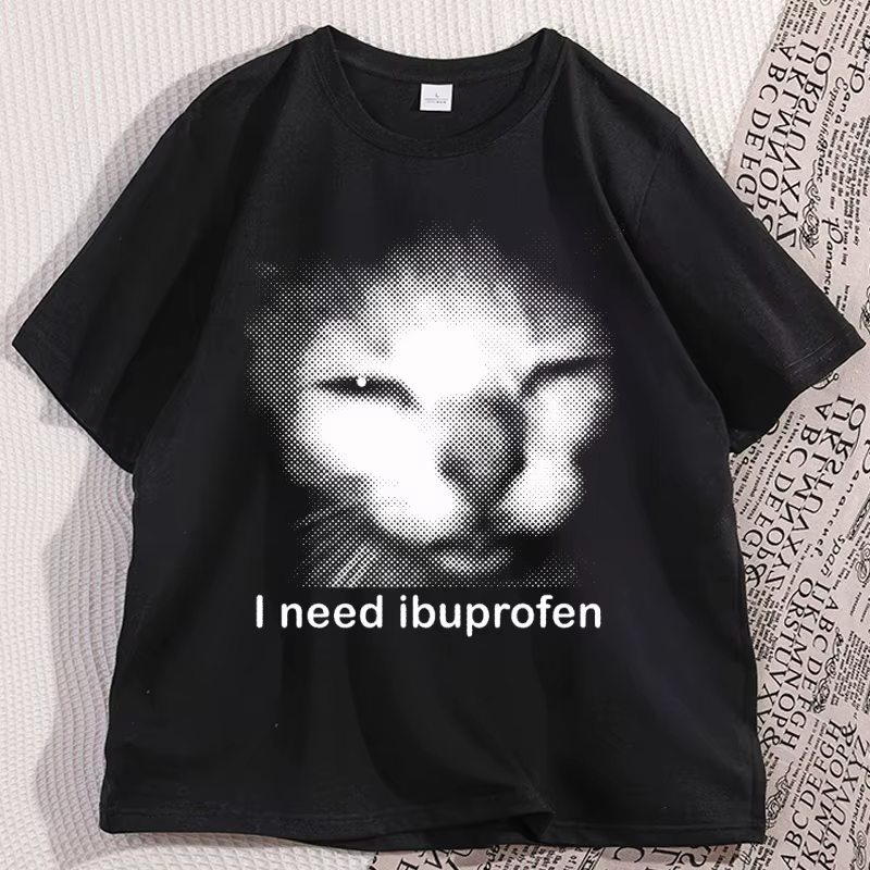 J'ai besoin de T-shirts chat ibuprofen pour homme coton Caual manches courtes drôle Vintage graphiqu