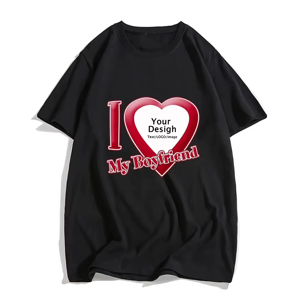 T-shirts DIY I Love My Boyfriend Girlfriend pour femmes et hommes, hauts d'été en coton à manches co
