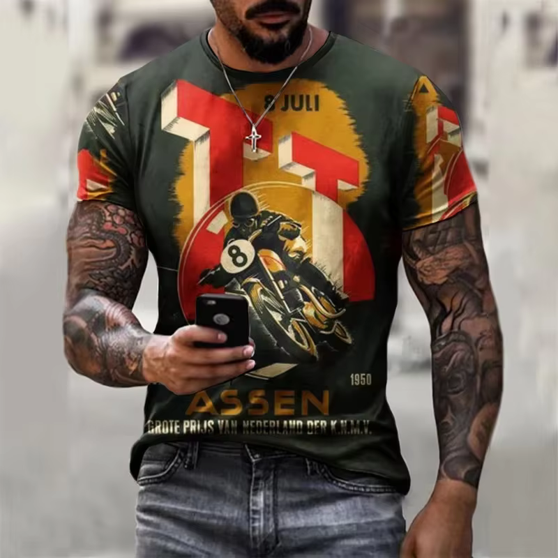 Vintage hommes t-shirt 3D rétro moto t-shirts pour hommes vêtements motard course T-shirts moteur T-