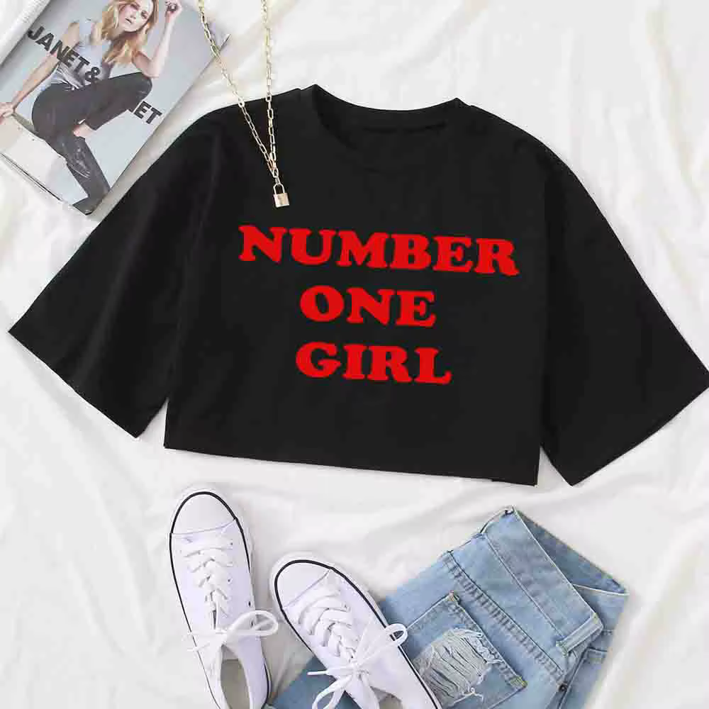 Rose-numéro une fille chemise femmes culture hauts fille mode été col rond manches courtes T-shirt