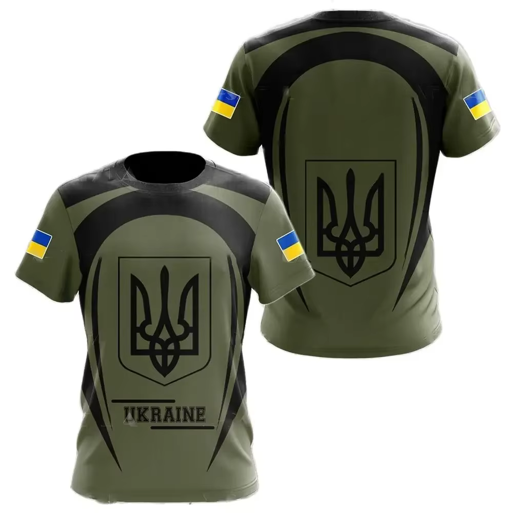 T-shirt Homme Drapeau Ukraine Hauts Camouflage Armée Ukrainienne Manches Courtes Maillot Été Col Ron