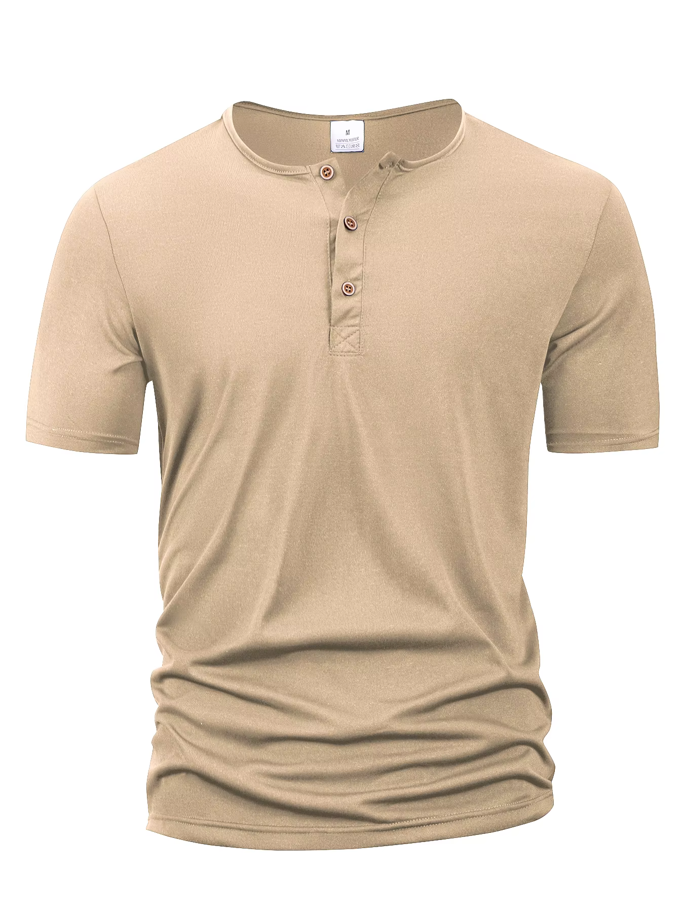 Été hommes col Henley T-shirts bouton mince décontracté mâle couleur unie à manches courtes hommes s