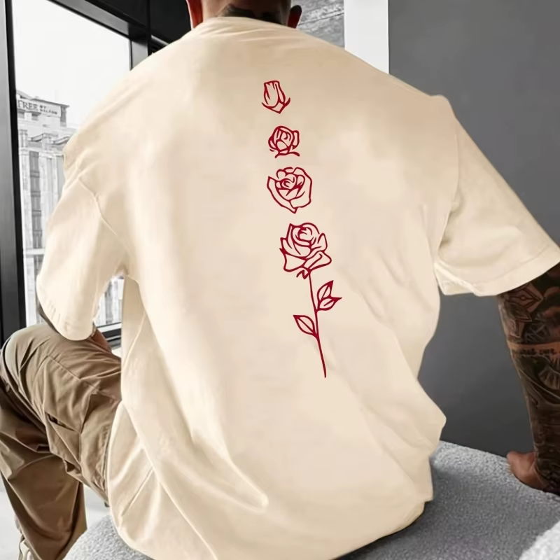 T-Shirt à Manches Courtes pour Homme, Estival et Décontracté, à la Mode, avec Impression Rose en 3D,
