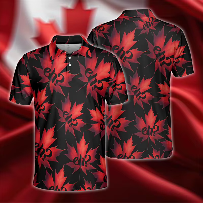 Polos College en 3D pour hommes, Économie de sport, Manches courtes, Sensation canadienne, Cuir chev