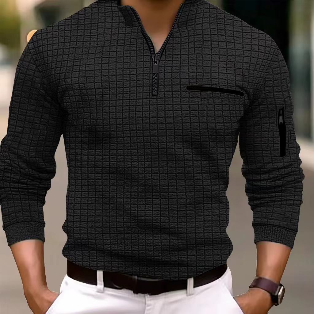 Printemps automne hommes Polo solide damier Plaid bras fermeture éclair mode respirant sport POLO po