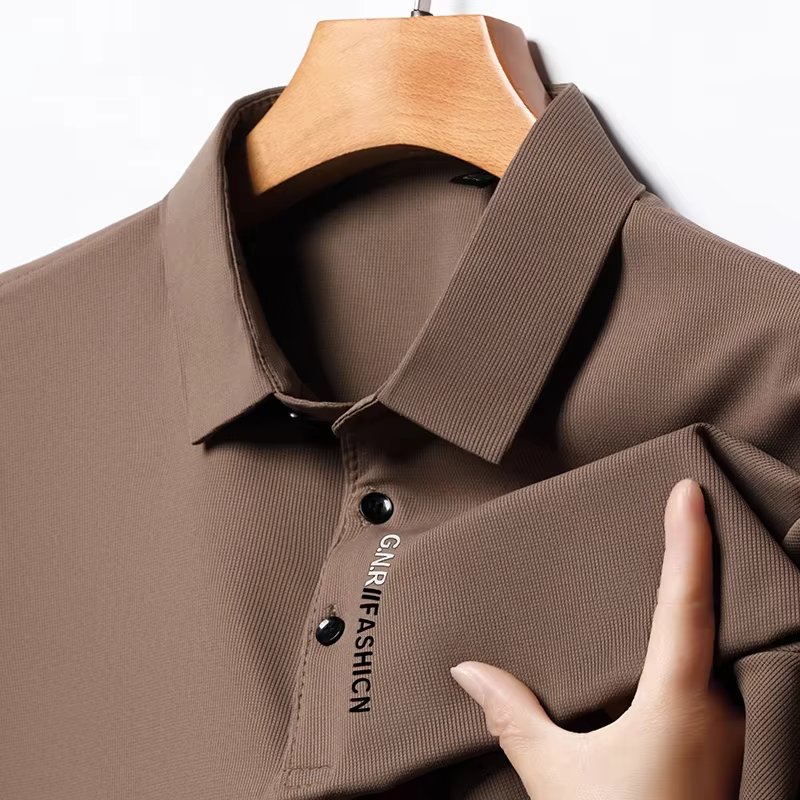 Chemises polo décontractées pour hommes, couleur marron uni, manches courtes, brodées, respirantes, 
