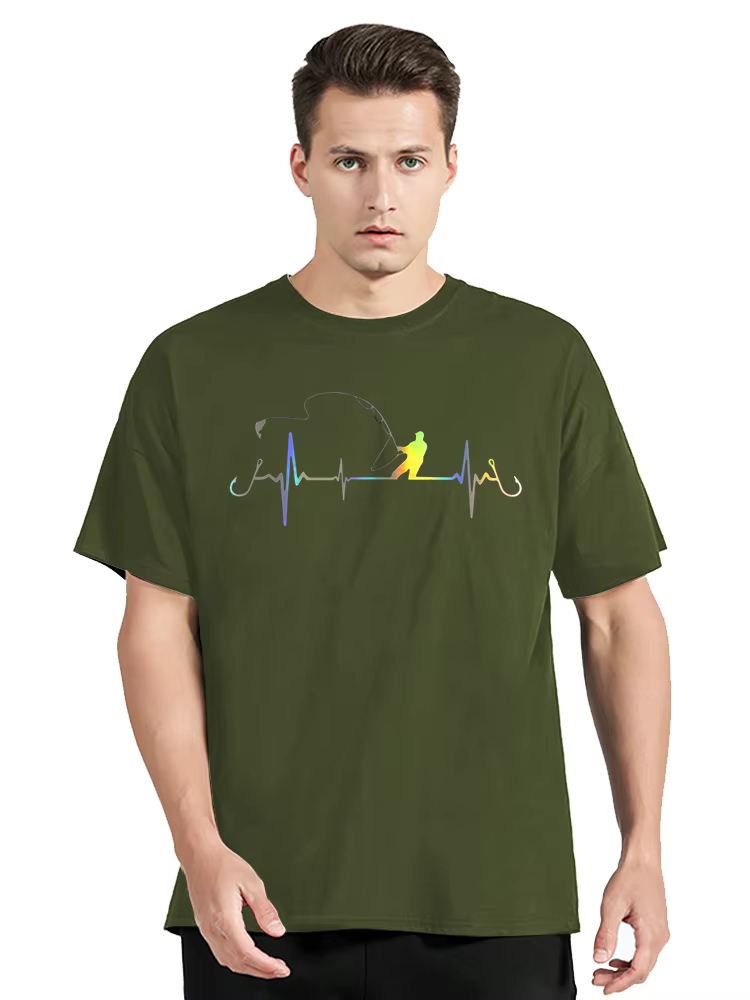 T-shirt graphique vintage Heartbeat pour hommes, vêtements décontractés, coton à col rond, pêche drô