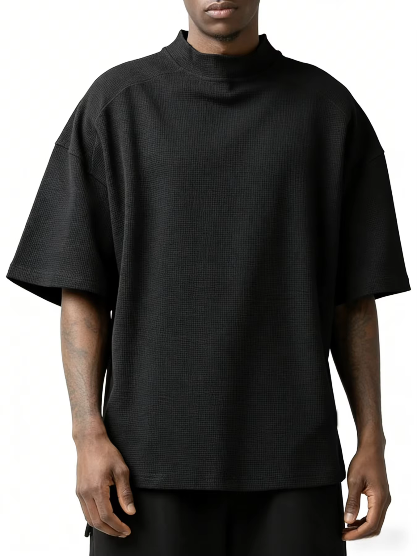 T-shirt à col roulé à manches courtes pour hommes, mélange de coton léger et respirant, haut décontr