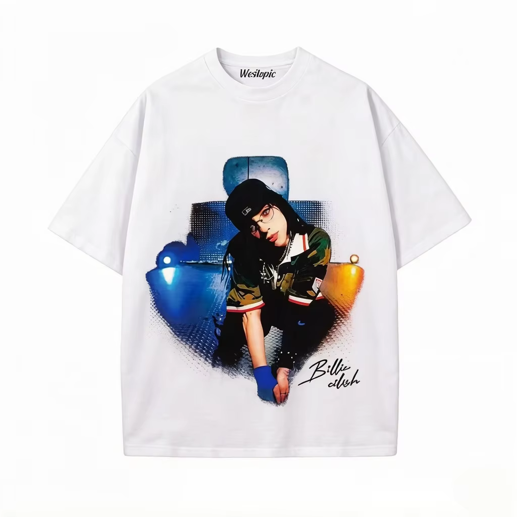 T-shirt de la chanteuse à la mode Billie Eilish. Nouveau produit lancé. Mainstream Street aux États-