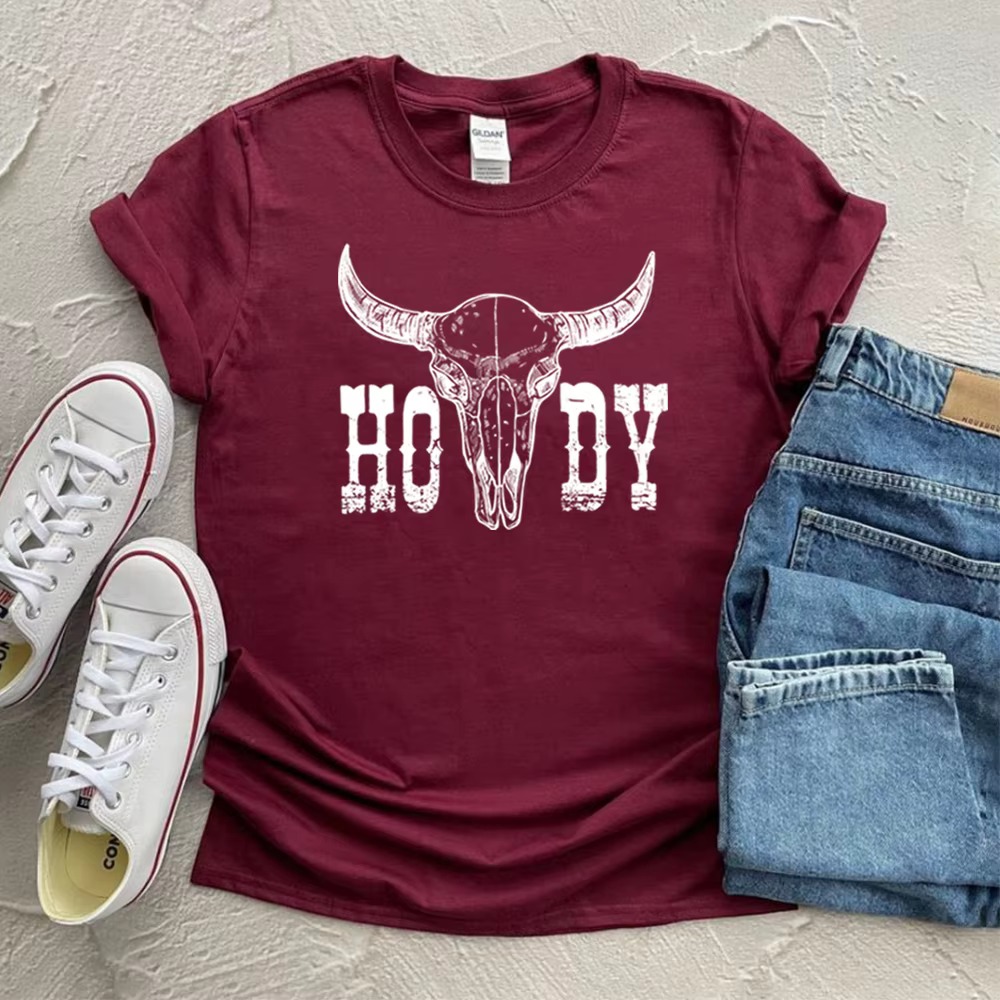 Chemise rétro Howdy T-Shirt crâne de vache Howdy chemises de Cowgirl musique de campagne Cowboy t-sh