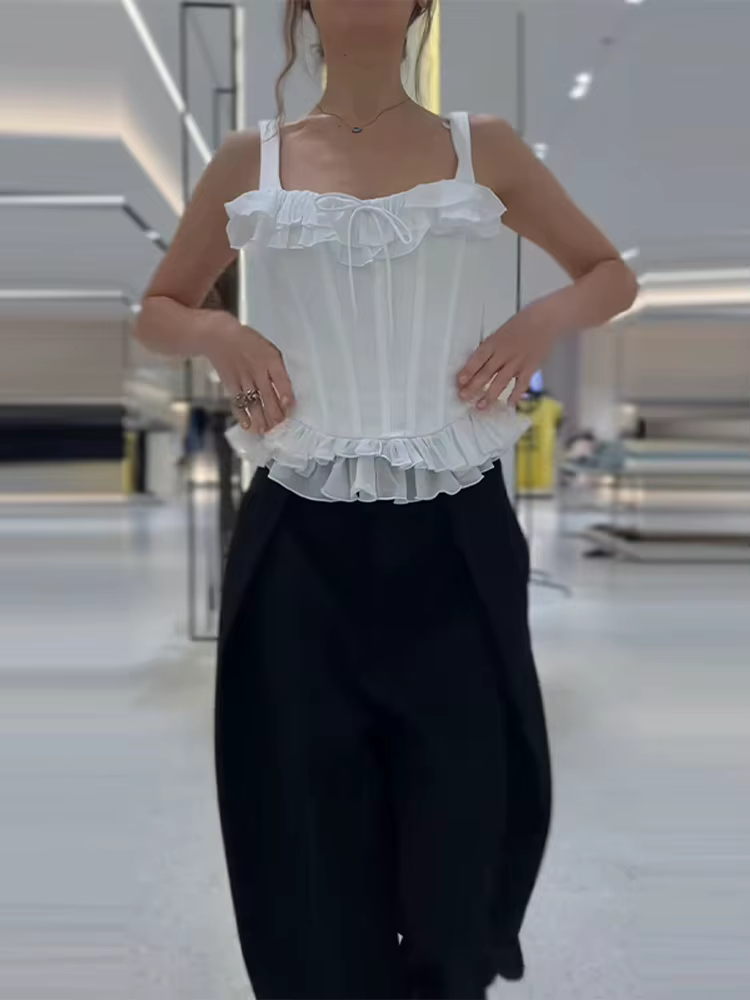 Nouveau haut corset pour femme, style streetwear, à bretelles spaghetti, sans manches, avec baleines
