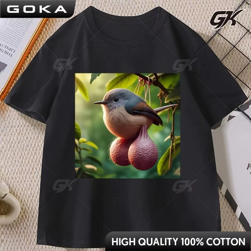 T-shirt humoristique en coton à col rond pour homme, motif 'Balls Bird Meme', décontracté, à manches