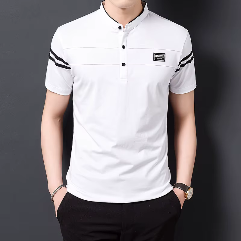 T-shirt POLO d'été pour hommes, décontracté, en coton, respirant, col montant, manches courtes, coré