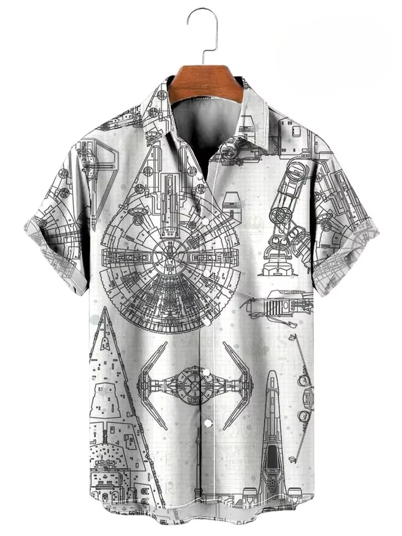 Vintage boutonné chemise homme 3d carte imprimé à manches courtes chemise hawaïenne revers vêtements