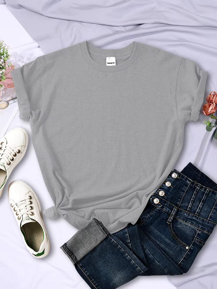 T-Shirts d'été à manches courtes et col rond pour femmes, couleur unie, confortables, assortis avec 