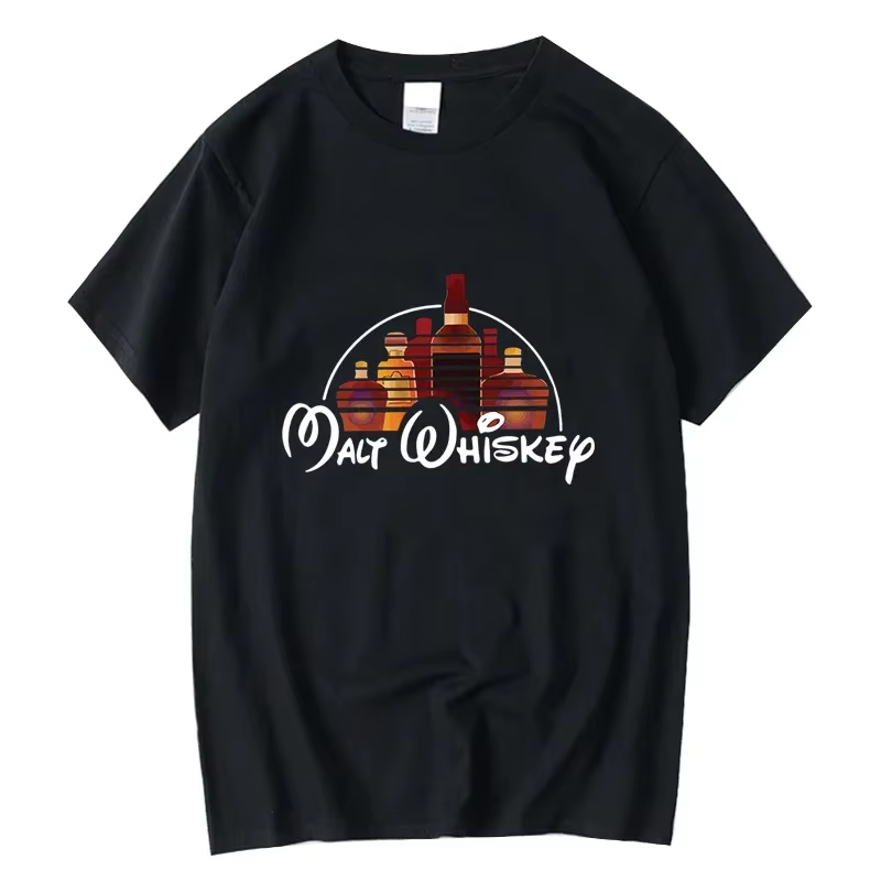 T-shirt d'été pour hommes 100% coton drôle malte whisky imprimé été ample col rond Cool T-shirt pour