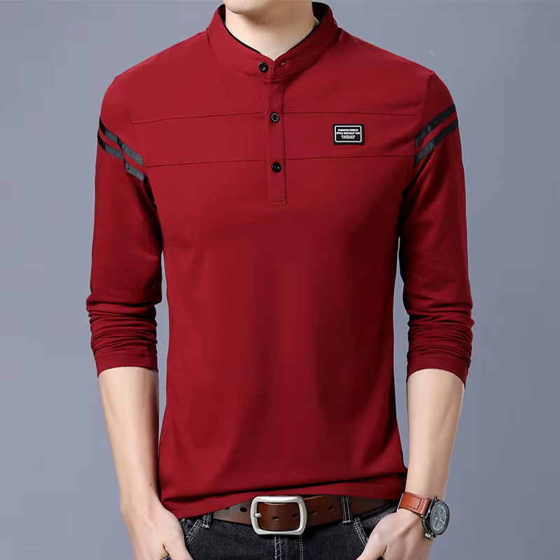 T-shirt POLO à manches longues pour hommes, décontracté, en coton, respirant, col montant, chemise c