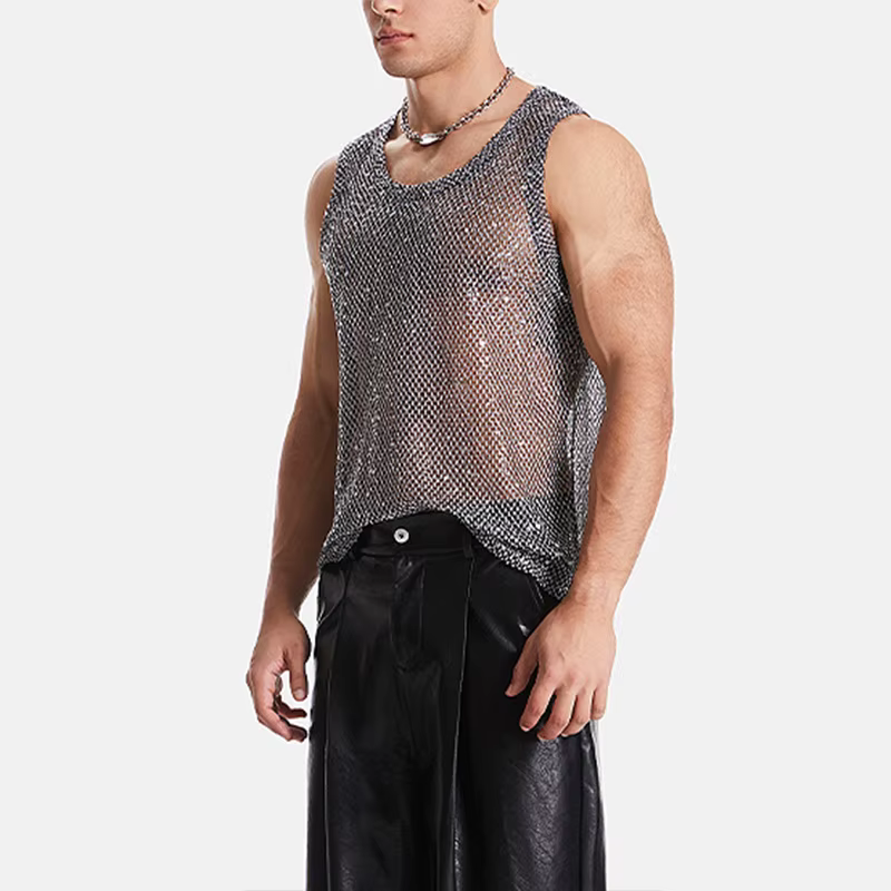 Gilets en maille évidée pour hommes, gilets à la mode avec pompon, fibre Streetwear, RapCraft Percon