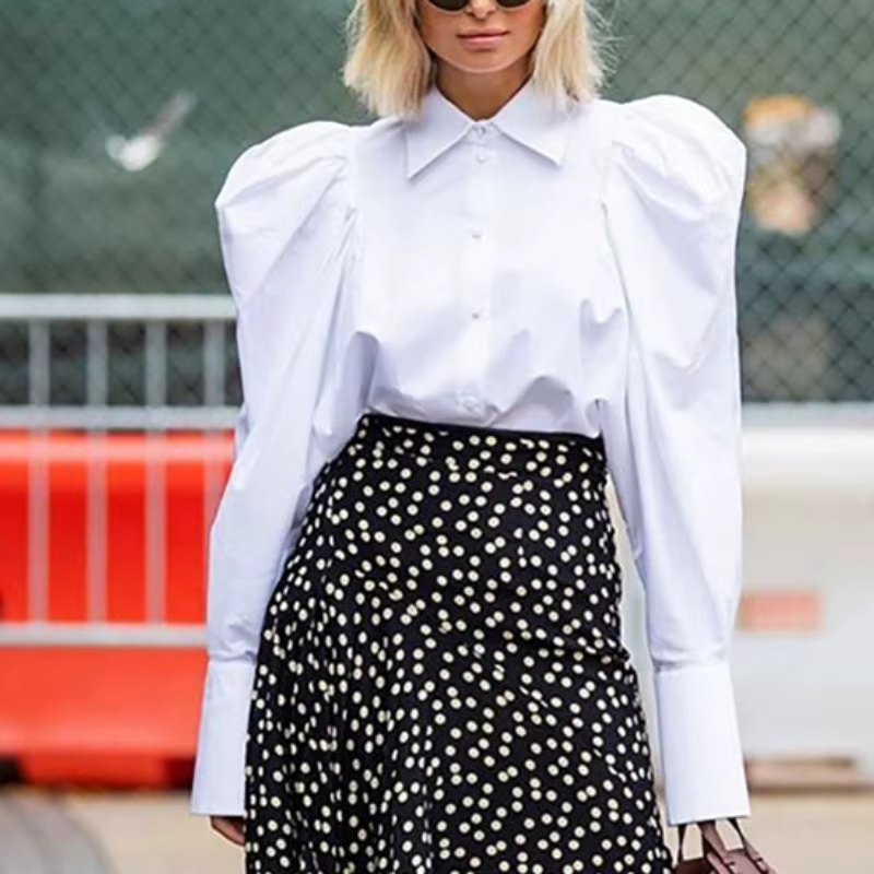 Chemise bouffante à revers bouffant pour femme, haut blanc, mode française, printemps, 2024