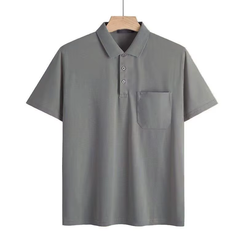 Polo gris pour homme, décontracté, à manches courtes, col à revers, avec poche poitrine