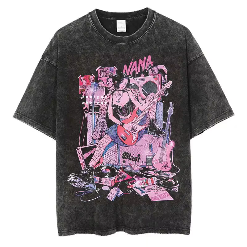 T-shirts Harajuku High Street, Anime Japonais Osaki Nana, T-shirt imprimé vintage délavé, Tops décon