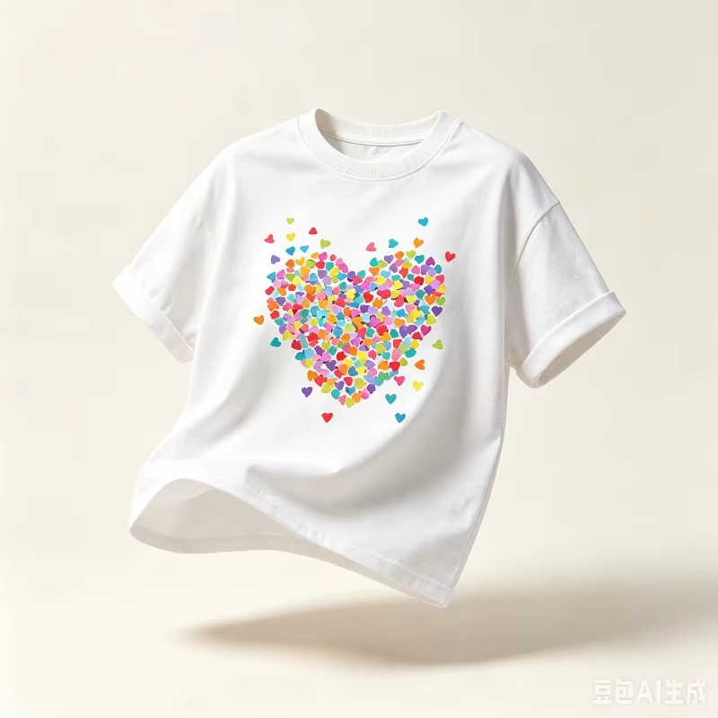 T-shirt coloré à imprimé cœur pour femme, motif cœur d'amour mignon, manches courtes, décontracté, n