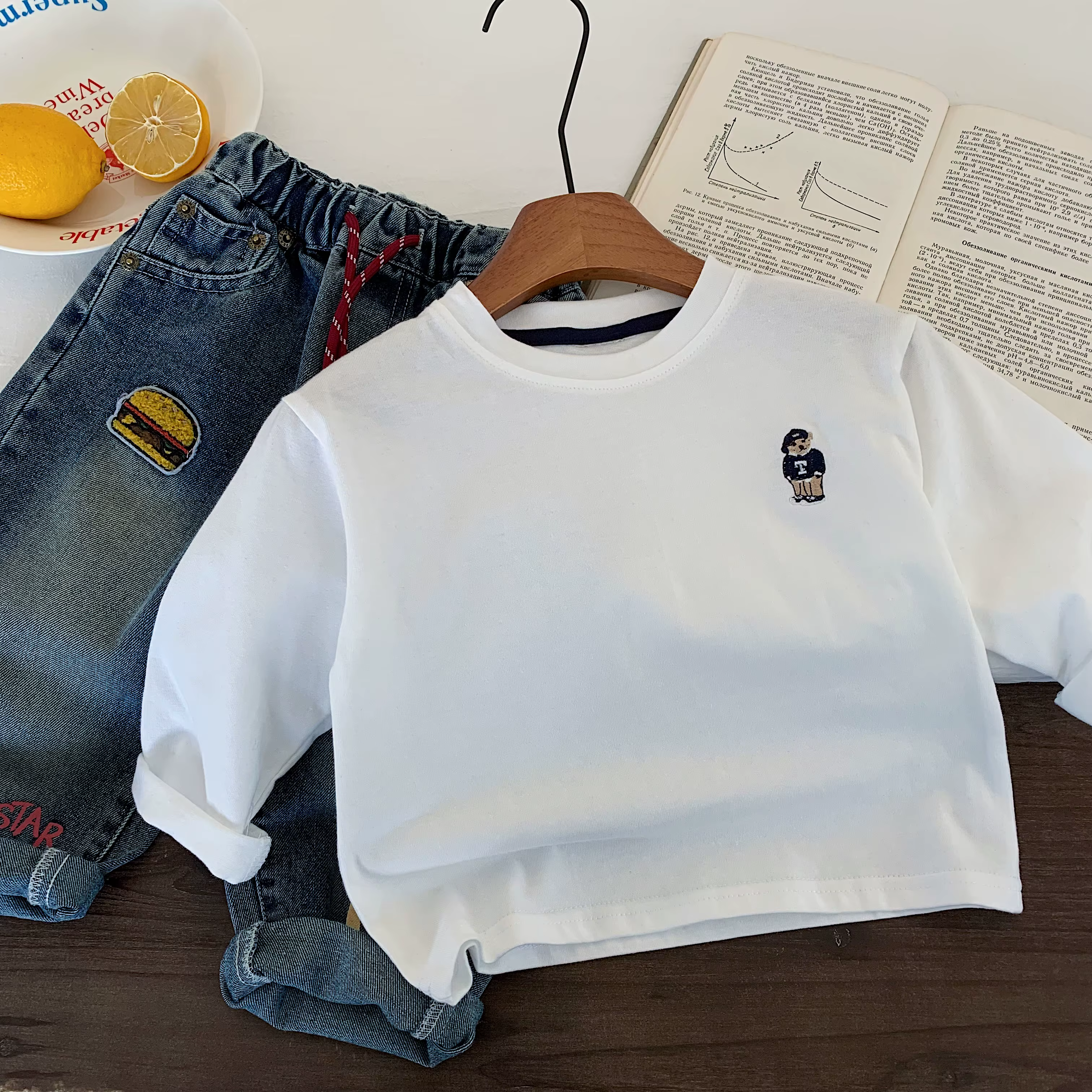 T-shirt pour enfants printemps garçons et filles rayé ours Base chemise bébé polyvalent à manches lo