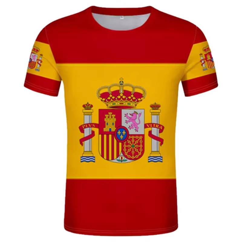 T-shirt à col rond imprimé en 3D pour hommes, T-shirt rouge et jaune, Économie à motif d'emblème nat