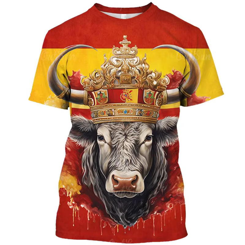 T-shirt graphique de taureau espagnol pour hommes et femmes, T-shirt imprimé de bétail 3D, vêtements