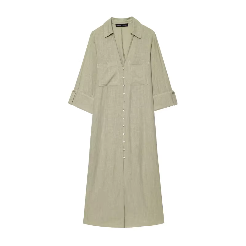 BSAY robe robe pour femmes mode été chemise Style simple boutonnage longue revers robes mi-longues f