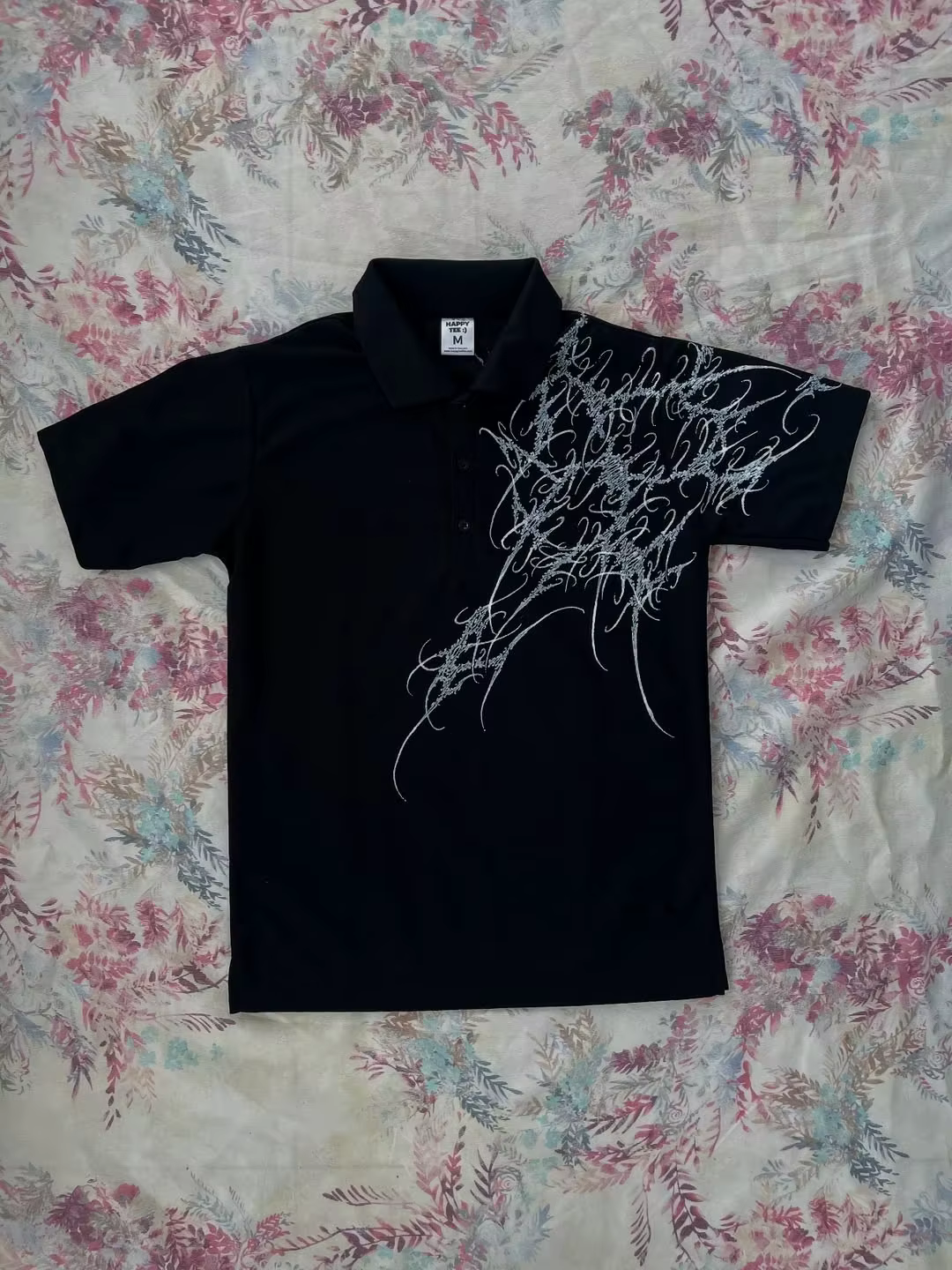 T-shirt polo Y2K imprimé rock gothique surdimensionné, chemise à col boutonné hip-hop, tee-shirt pun