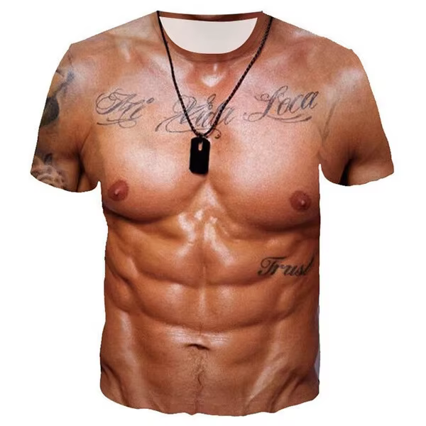 T-shirt drôle avec tatouage musculaire, impression 3D, pour hommes, t-shirt drôle à manches courtes,