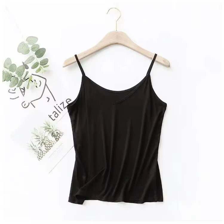 Débardeur en modal pour femme, court, amincissant, grande taille, noir, sous-vêtement de base, print