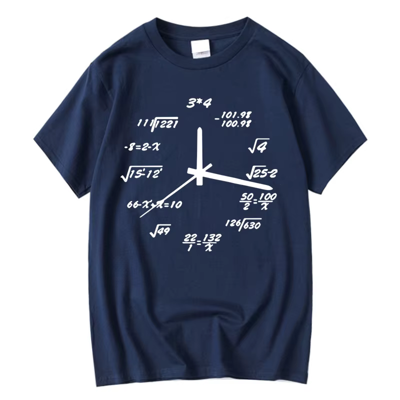 T-shirt homme 100% coton décontracté drôle horloge mathématique imprimer été ample col rond T-shirt