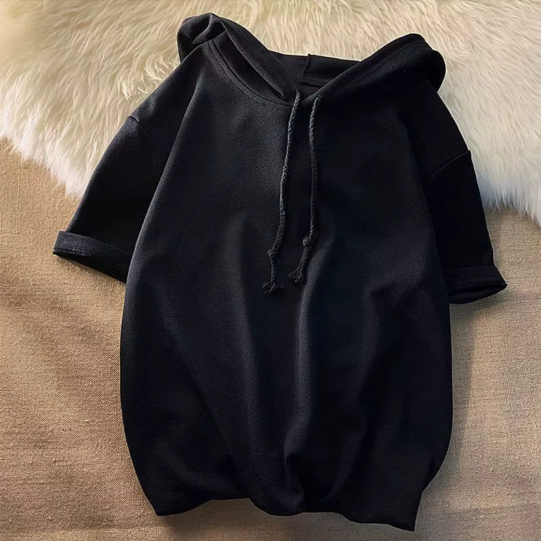 Sweat-shirt à capuche et manches courtes pour hommes, T-shirt à la mode, mi-long, tendance, pour ado