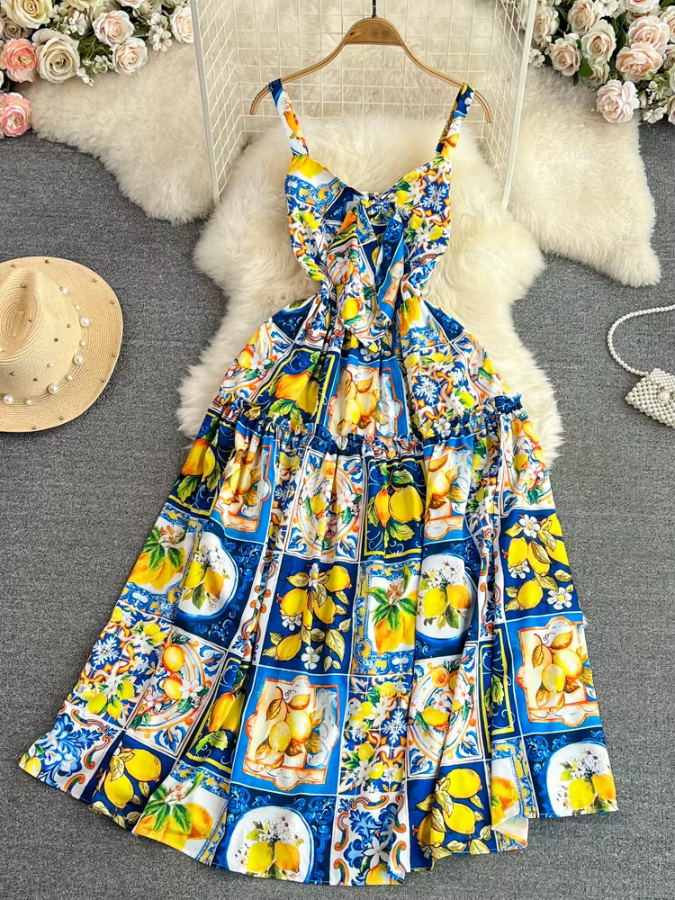 Robe Longue de Plage Française pour Femme, Col en V, Coupe Trapèze, Imprimé Floral, Éducatif, Été