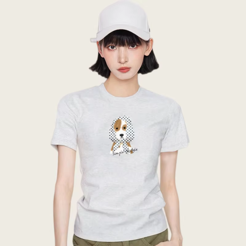 T-shirt à manches courtes pour femme avec col rond et épaules droites : plissé d'été, respirant, cou