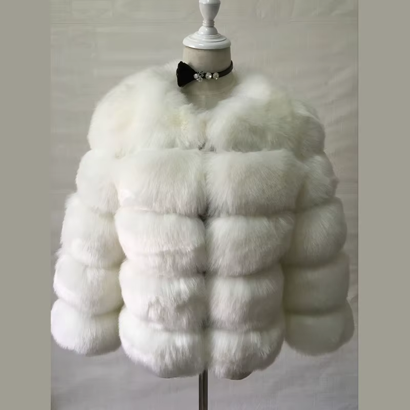 Col rond manches longues veste de fourrure femme couleur unie ample couches manteau de luxe polyvale