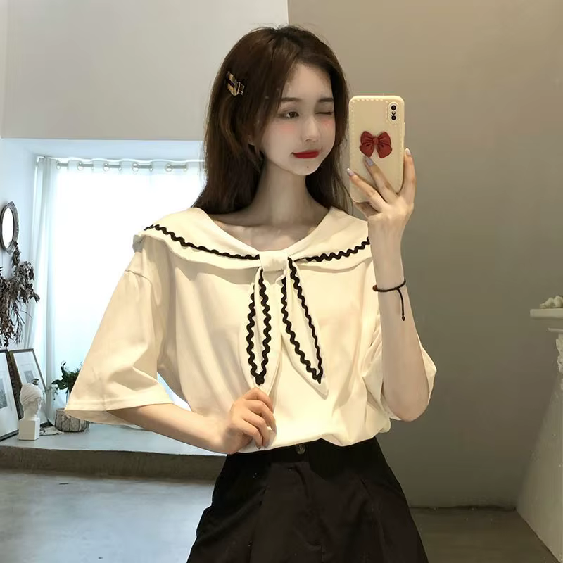 Économie à col marin pour femmes, vêtements Kawaii Baggy, tempérament à panneaux, esthétique de créa