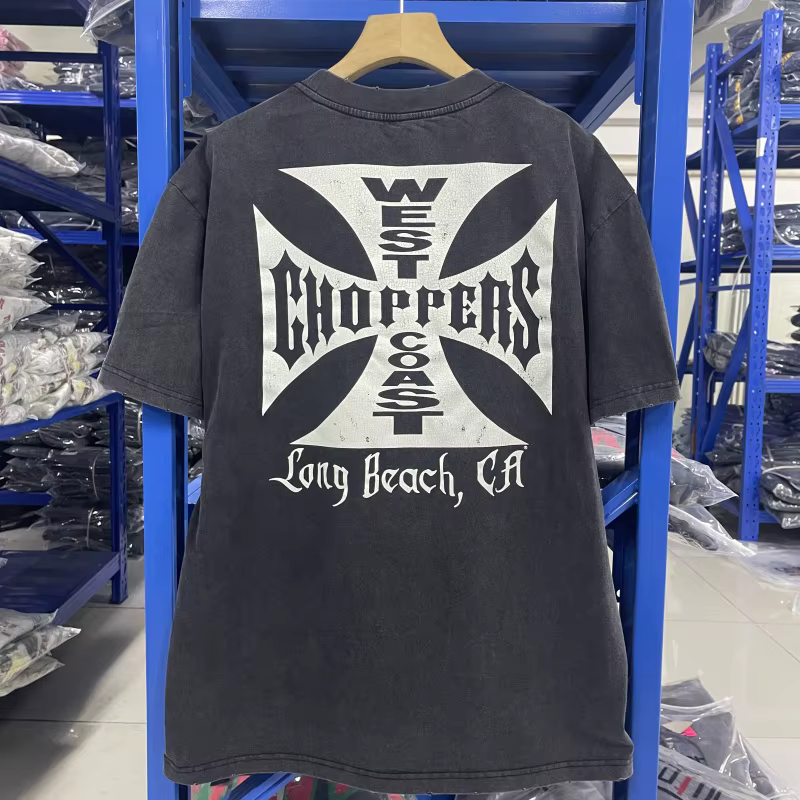 Été Vintage West Coast Choppers Imprimé Lavage T-Shirt Femmes Coton Respirant Rétro Biker Style Coup