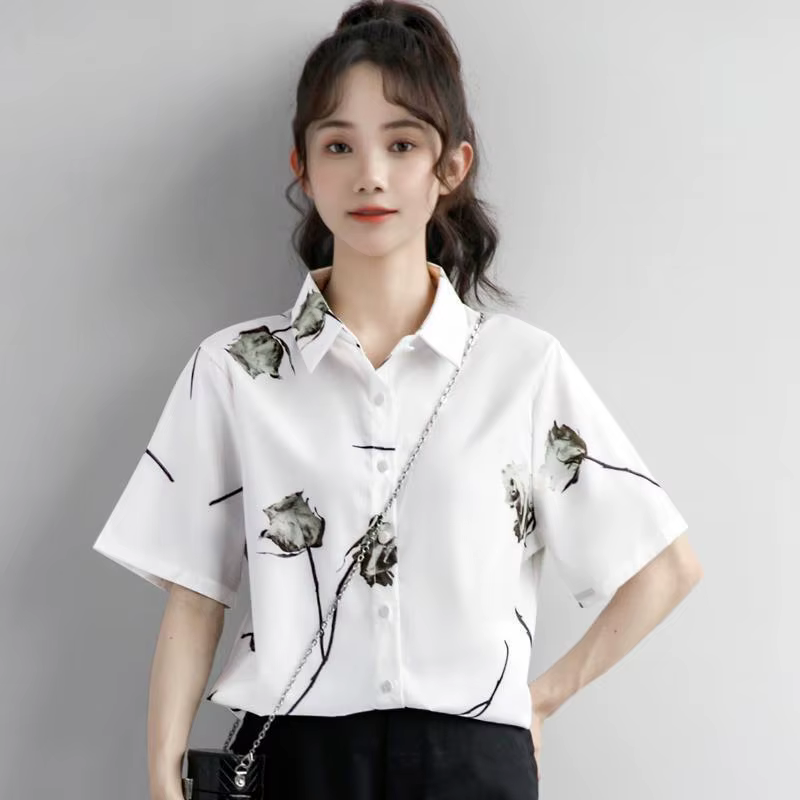Polo blanc à manches courtes pour femmes, nouveau Style hongkongais, en mousseline de soie, ample, é