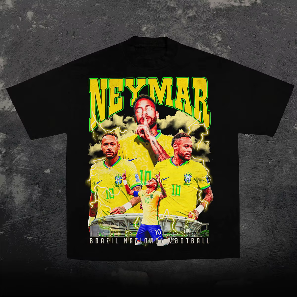 T-shirt décontracté d'été style hip-hop avec motif musical et visage de superstar de football classi