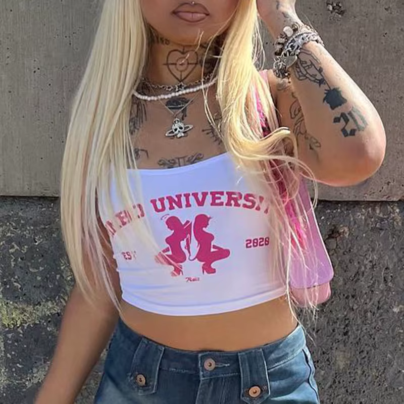 Y2k Harajuku Punk graphiques sans manches Sexy haut court vêtements pour femmes 2023 Vintage lettre