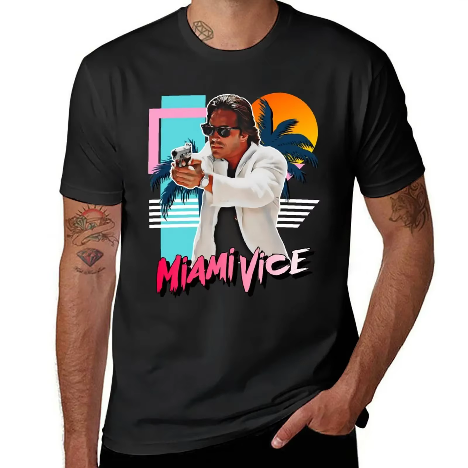 T-shirt Rétro Miami Vice Années 80 Hommage à Sonny Crockett – Haut d'été à Manches Courtes pour Homm