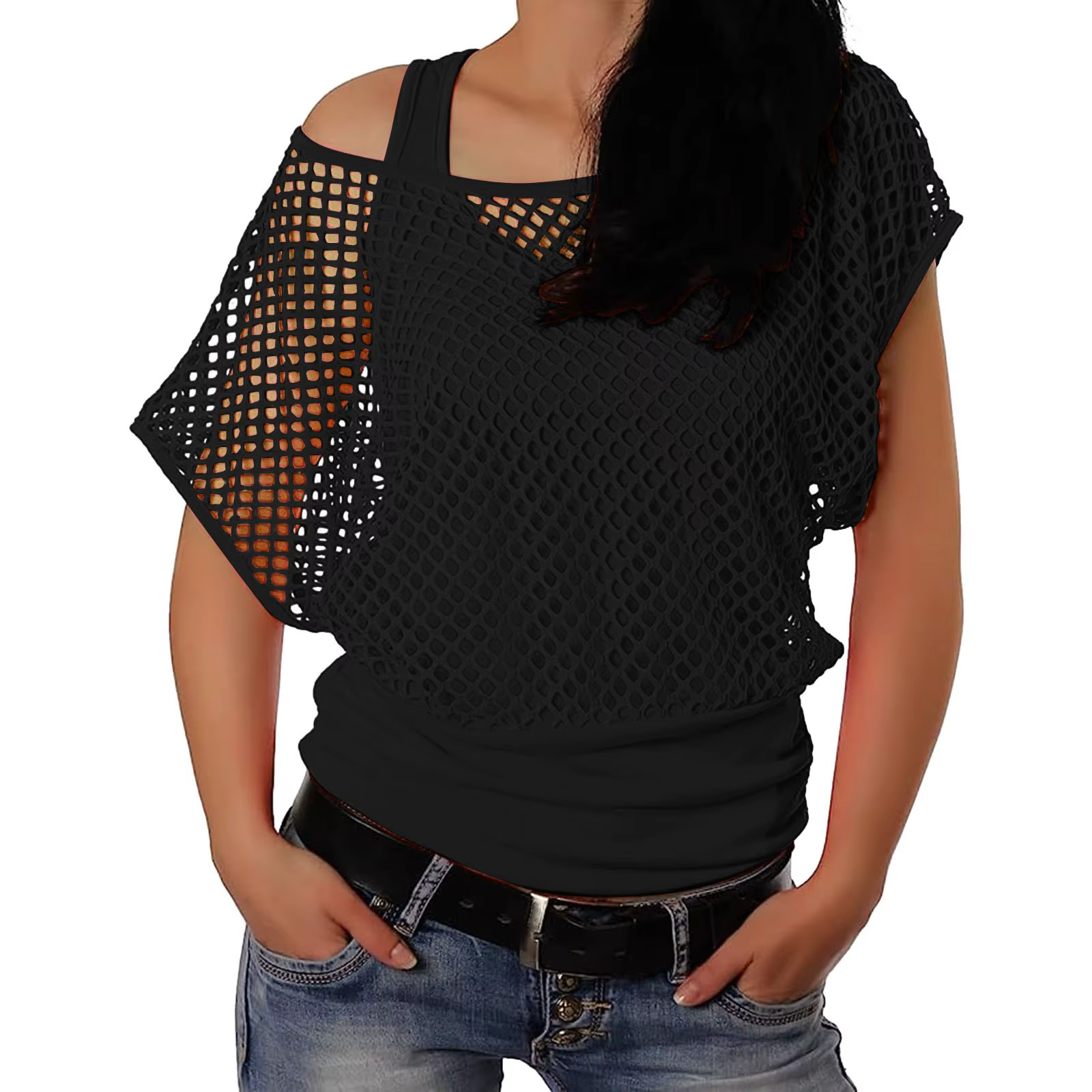 T-shirt à manches courtes en résille pour femmes, couleur néon, style vintage des années 80, pour fe