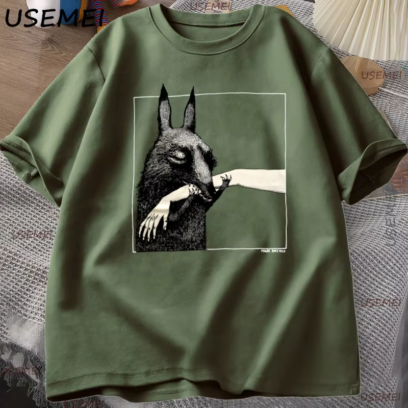 Créature drôle morsure main t-shirt amoureux des animaux t-shirt col rond coton à manches courtes t-
