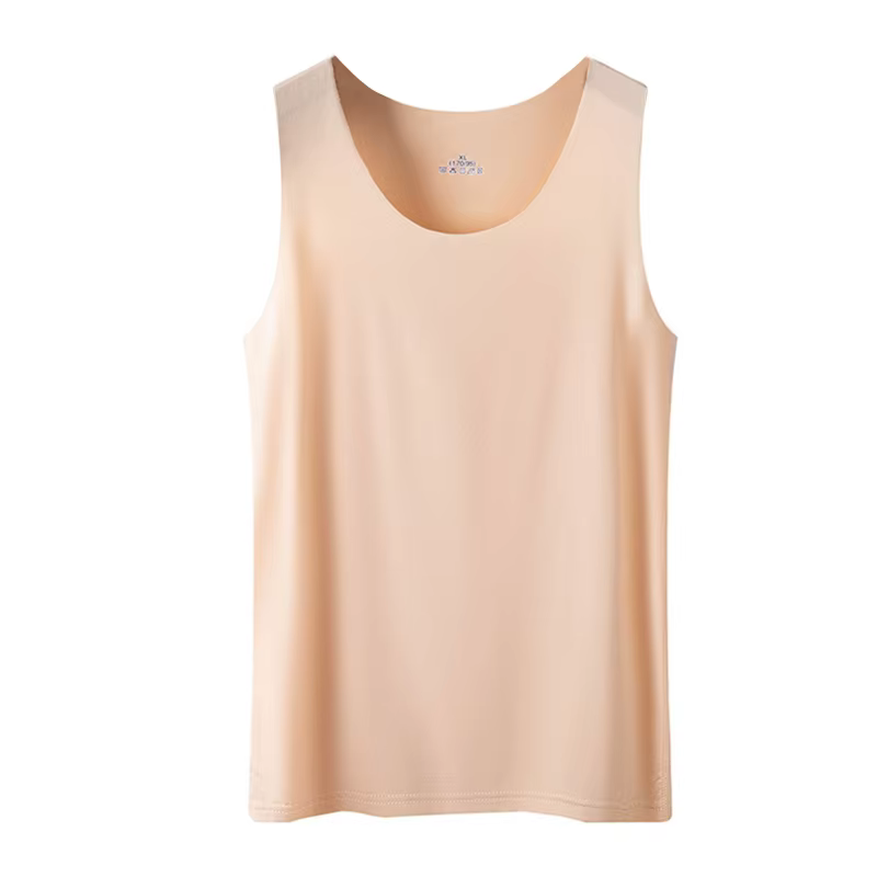 Débardeur sans couture en soie glacée pour femmes, maillot de corps simple, col rond, sans manches, 