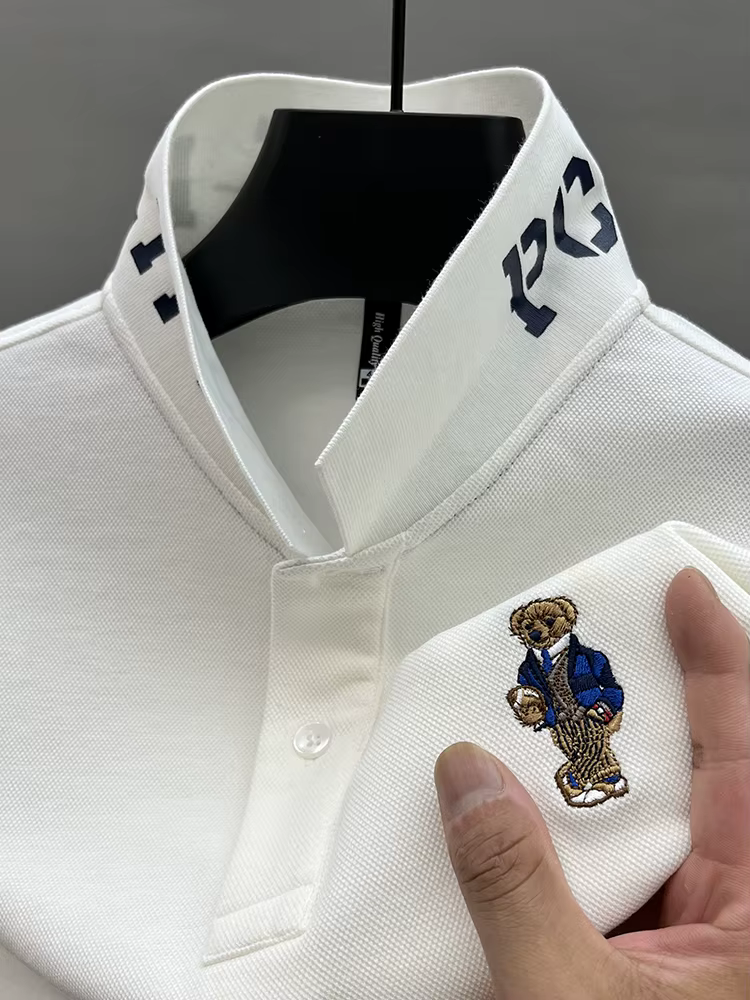Marque de luxe 100 pur coton hommes Polo revers ours broderie à manches longues automne nouveau T-sh
