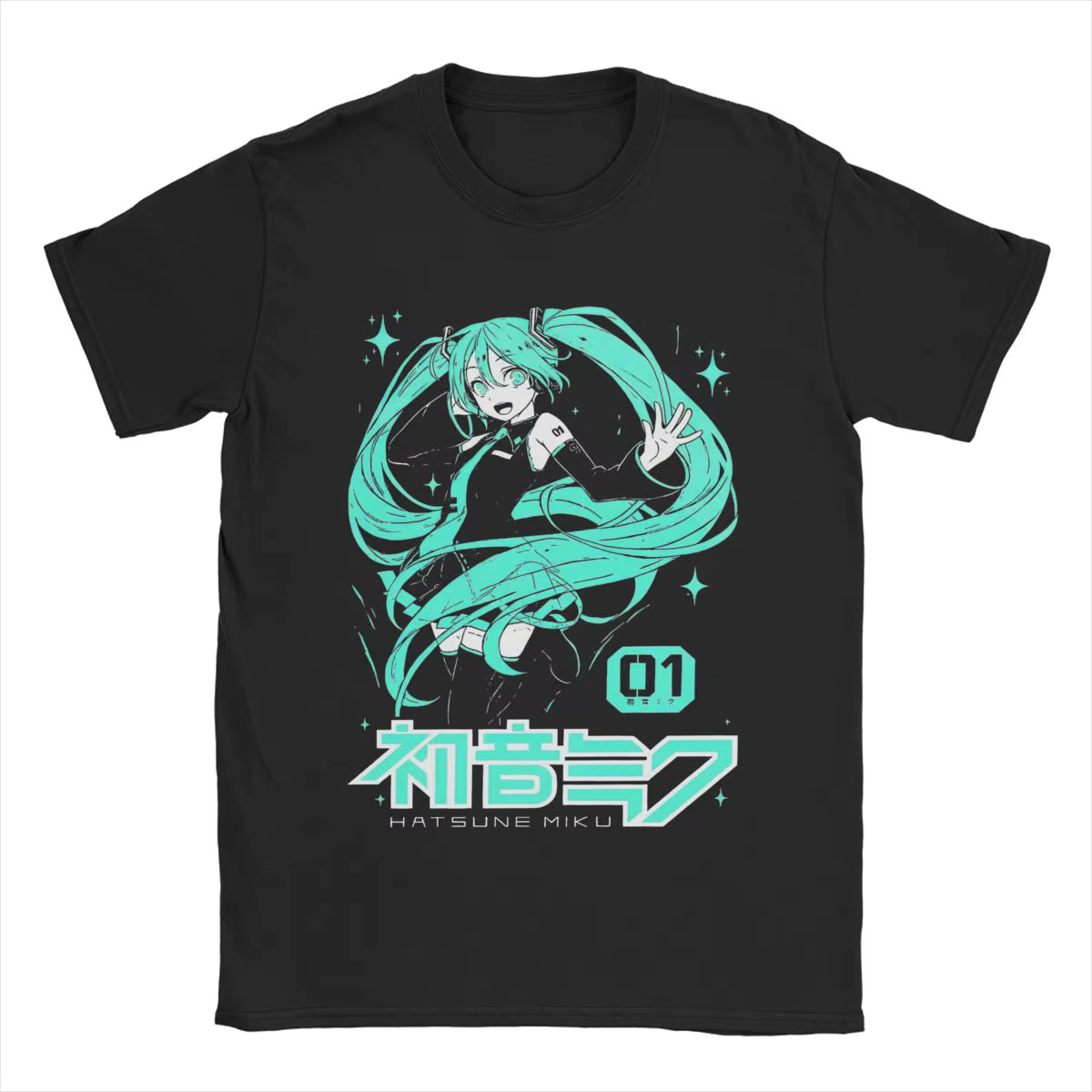 Hatsune Miku Anime T-shirt en coton pour hommes, haut esthétique à col rond et manches courtes